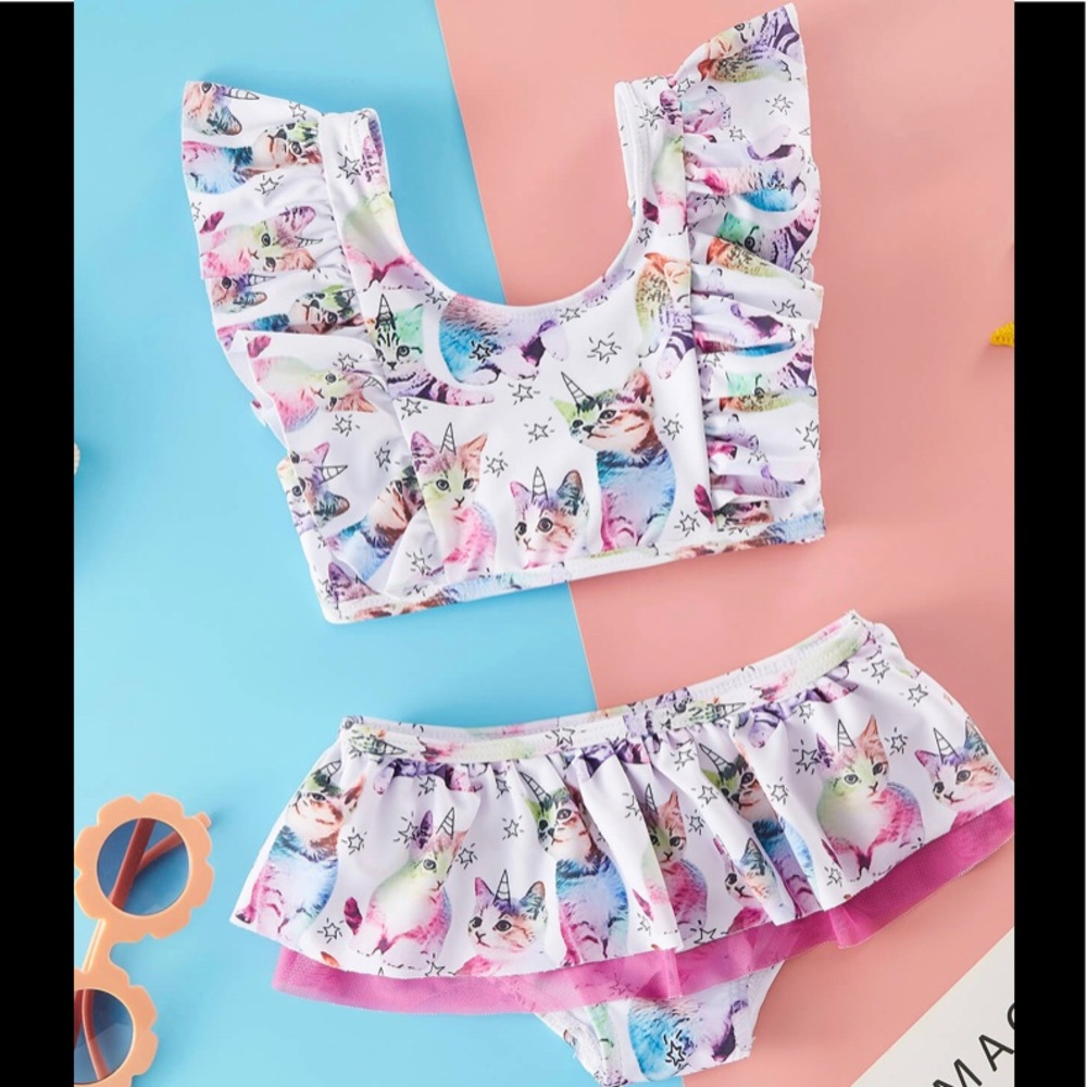 Cat print Two-Piece Tankini Girls’ Swimsuit